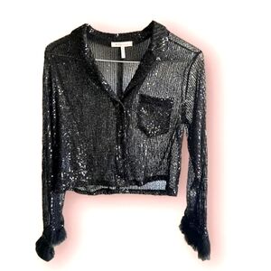 BCBGeneration Women's Blouse - sheer Black, sequins small